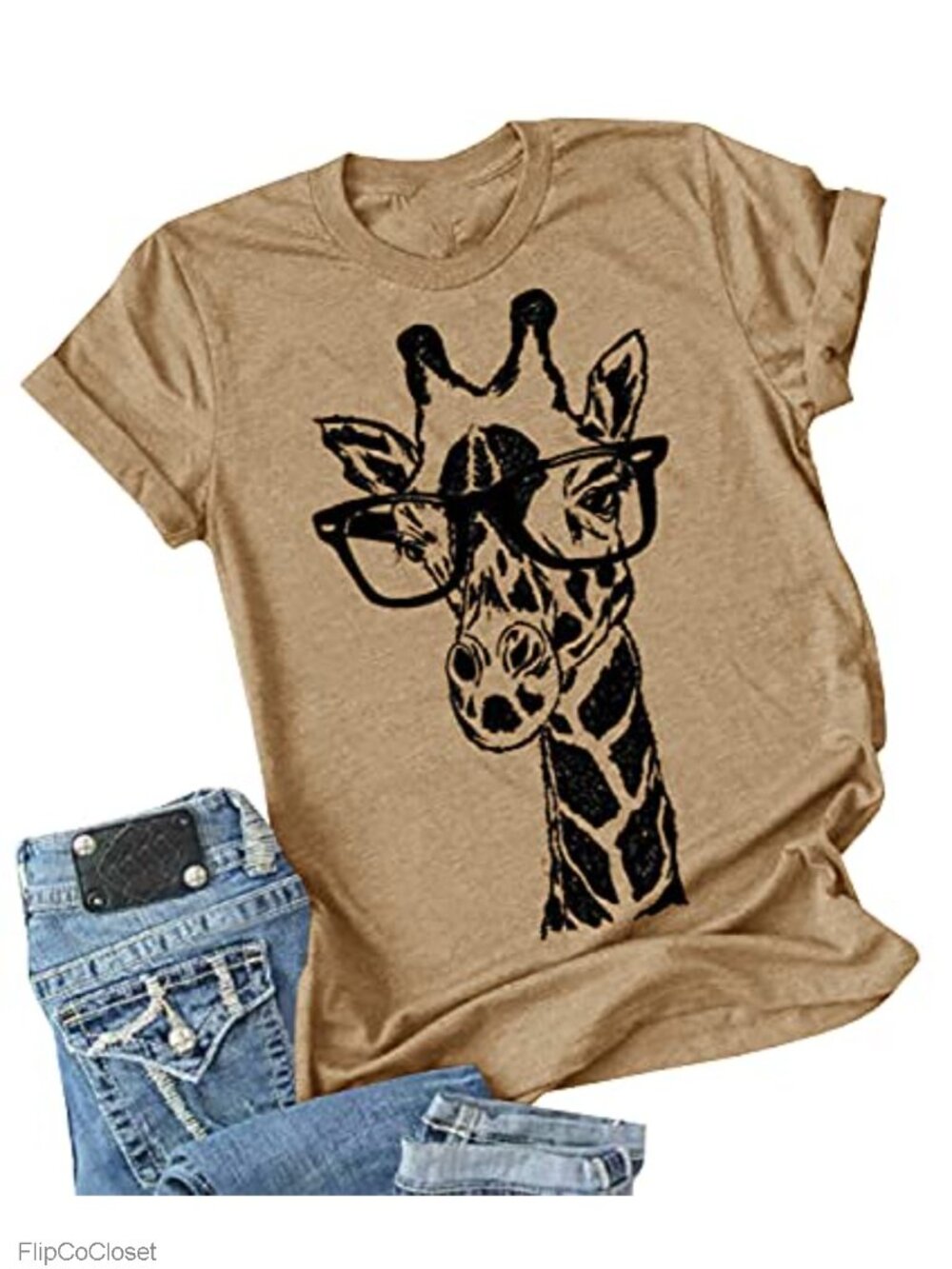 Auburet Womens Graphic T Shirt Cotton Polyester Giraffe Short Sleeve Casual Top
